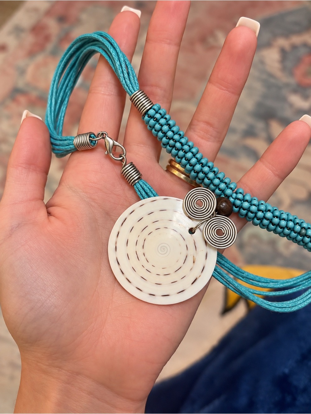 Turquoise Beaded White Pendant Necklace - Brand